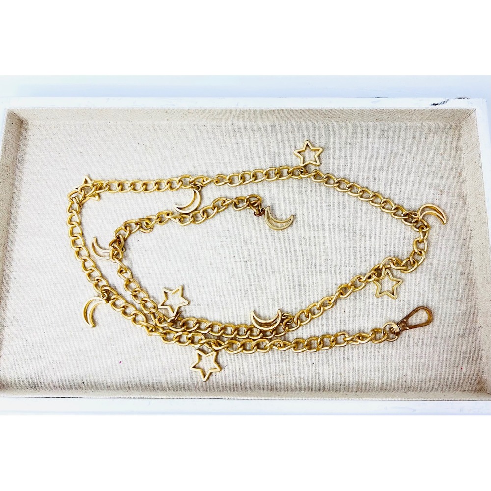 Gold Celestial Moon and Star Charm Chain Belt Adjustable Curb Link Accessory